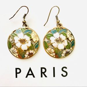 Flower Enamel Brass Round Drop Earrings